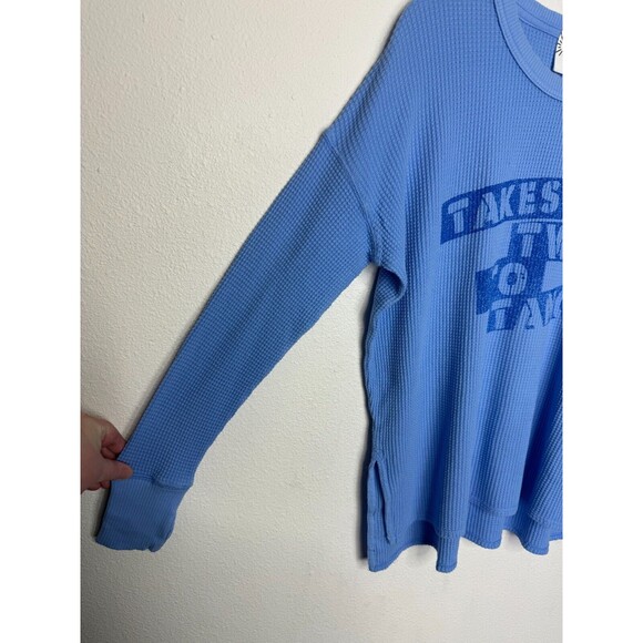 Aerie Size XS Waffle Knit Takes Two To Tango Thermal Top Blue Long Sleeve NWT - Picture 6 of 14